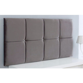 Deluxe Cubed Plush Velvet 6ft Super King 20" Headboard -  Grey