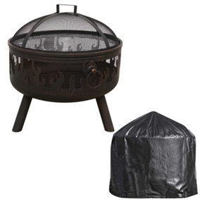 Deluxe Firepit with Cooking Grill, Safety Screen, Poker & Cover - DG242