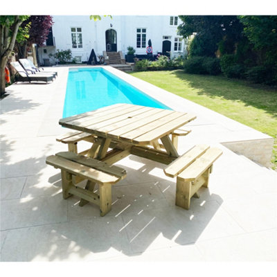 Deluxe Picnic Table Wooden Garden Furniture L180 x W150 x H90