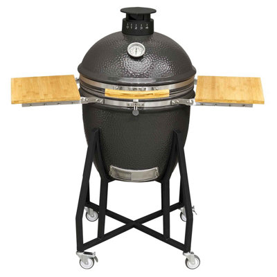 Deluxe Kamado Style BBQ Grill, Oven, Smoker with Wheeled Stand, Ceramic ...