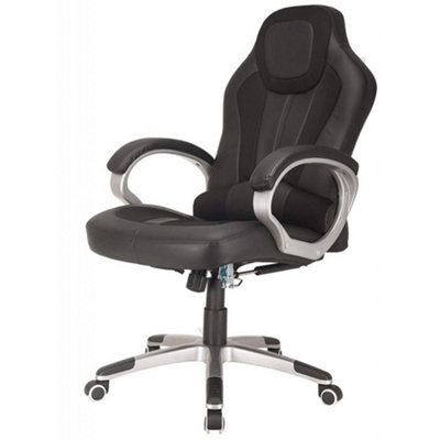 Deluxe Office Gaming Chair Padded Reclining Faux Leather - Black