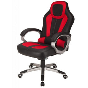 Deluxe Office Gaming Chair Padded Reclining Faux Leather - Red