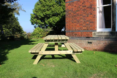 Deluxe Picnic Table Wooden Garden Furniture L180 x W150 x H90 cm Minimal Assembly Required DIY at B Q