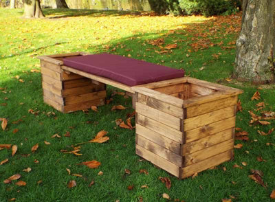 Deluxe Planter Bench with Cushions - W197 x D47 x H46 - Fully Assembled - Burgundy