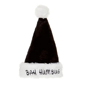 Deluxe Plush Black Bah Humbug Adults Teens Men Women Santa Christmas Hats Unisex Christmas Super Soft Hat Xmas Party Costume 48cm