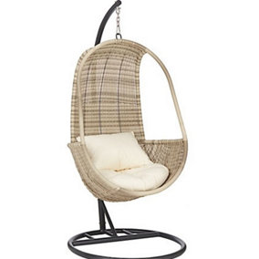 Deluxe Rattan Hanging Pod With Seat And Back Cushions (3mm Round Weave) - Garden Furniture