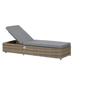 Deluxe Rattan Sun Lounger Includes Grey Cushion - Garden Furniture