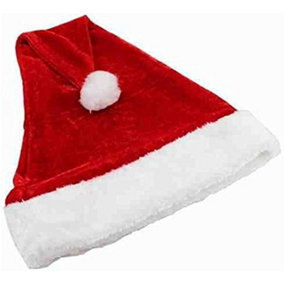 Deluxe Red Plush Santa Claus Father Christmas Hat with White Fur Trim and Bobble