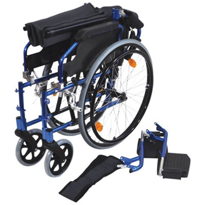 Deluxe Self Propelled Aluminium Wheelchair - Compact Foldable Design - Blue