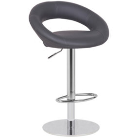 Deluxe Sorrento Kitchen Bar Stool, Single, Adjustable Swivel Gas Lift, Real Leather, Breakfast & Home Barstools, Charcoal Grey