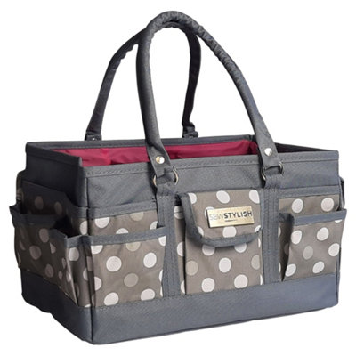 Deluxe Tote Organiser Grey Polka 30 x 20 x 18 cm - Sew Stylish PT900-GREY-POLKA