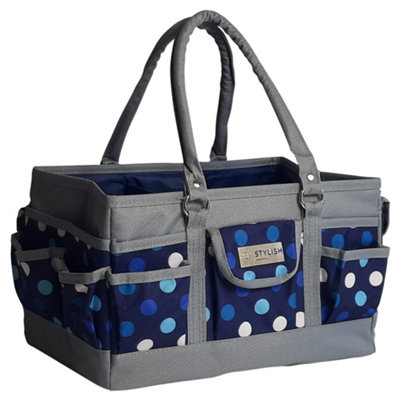 Deluxe Tote Organiser Navy Polka 30 x 20 x 18 cm - Sew Stylish PT900-NAVY-POLKA