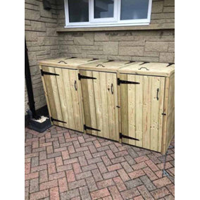 Deluxe Triple Bin Store - Timber - L90 x W210 x H120 cm - Garden Storage - Minimal Assembly Required