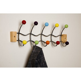 Deluxe Wall-Mounted Hook/Coat Hanger-10 Hooks.Multi-Color Ceramic Balls