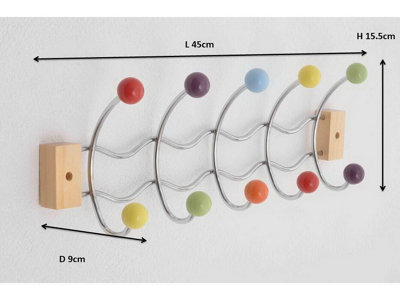 Deluxe Wall-Mounted Hook/Coat Hanger-10 Hooks.Multi-Color Ceramic Balls
