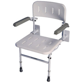 Deluxe Wall Mounted Shower Seat with Arms  Fold Away - Rust free Aluminium