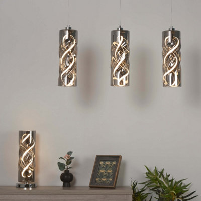 Demeter LED Black Smoke Glass Multi-Light Pendant Bar