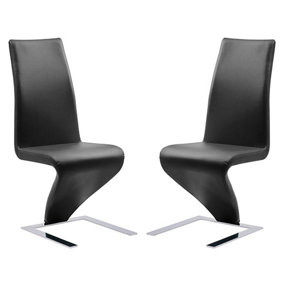 Demi Z Black Faux Leather Dining Chairs With Chrome Feet In Pair