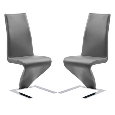 Demi Z Grey Faux Leather Dining Chairs With Chrome Feet In Pair