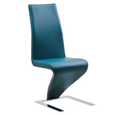 Demi Z Teal Faux Leather Dining Chairs With Chrome Feet In Pair