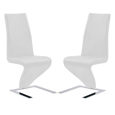 Demi Z White Faux Leather Dining Chairs With Chrome Feet In Pair