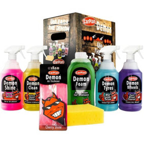 Demon 7pc Car Care Gift Pack Set Includes Shine, Wheels, Foam, Tyres & More