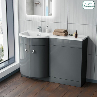 Dene Bathroom Basin Sink Grey Vanity WC Unit Furniture Cabinet LH 1100mm