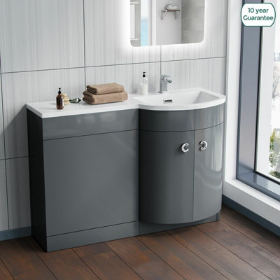 Dene Bathroom Basin Sink Vanity Grey Unit Cabinet Furniture RH 1100mm