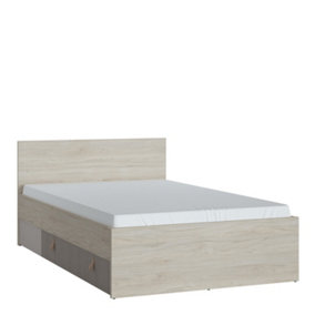 Denim 120cm Bed with 1 Drawer in Light Walnut, Grey Fabric Effect and Cashmere