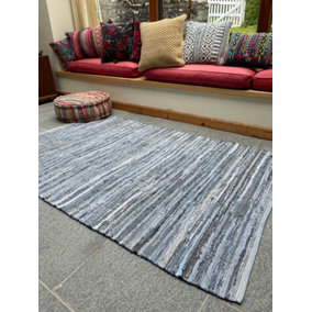 DENIM Rug WashableFlat Weave Design - Cotton - L60 x W90 - Blue