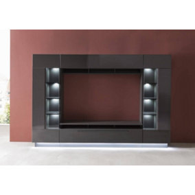 Denira VA03 Contemporary Entertainment Media Unit 4 Doors Shelves Graphite Gloss (W)2750mm (H)1900mm (D)400mm