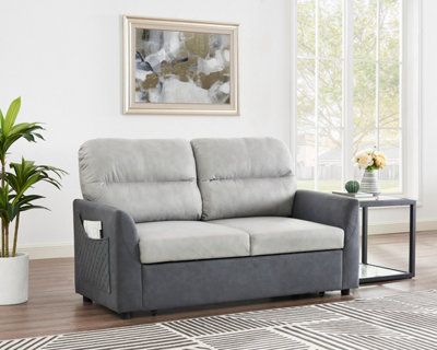Dennis 2 Seater Fabric Grey Fabric Duo Contrast With Storage Pull Out Clic Clac Sofa Bed