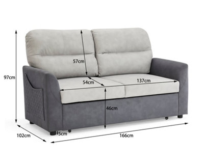 Dennis 2 Seater Fabric Grey Fabric Duo Contrast With Storage Pull Out ...