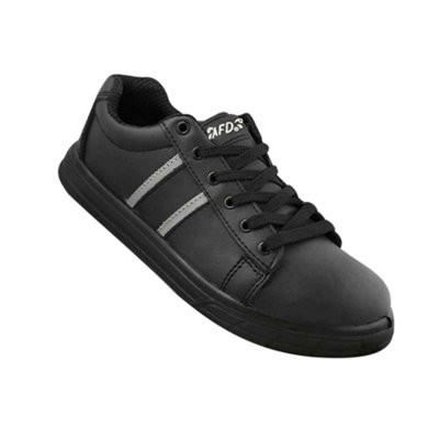 Black leather cheap work trainers