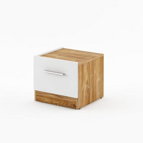 Dentro Bedside Cabinet  (H)350mm (W)400mm (D)400mm Left Side - White Matt & Oak Sterling
