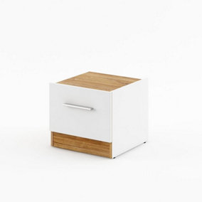 Dentro Bedside Cabinet  (H)350mm (W)400mm (D)400mm Right Side - White Matt & Oak Sterling