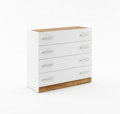 Dentro Chest of Drawers  (H)900mm (W)1000mm (D)400mm -  Stylish Storage Solution in White Matt & Oak Sterling