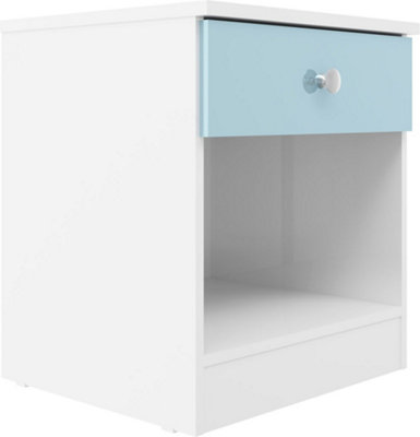 Denver 1 Drawer Bedside Blue Gloss Metal Drawer Runners and Handles