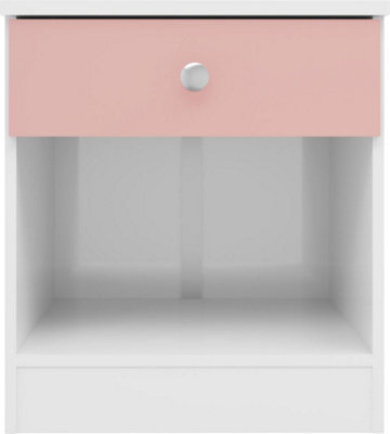 Denver 1 Drawer Bedside Pink Gloss Metal Drawer Runners and Handles