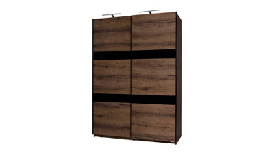 Denver 12 Sliding Door Wardrobe in Oak Monastery & Black Gloss - W1500mm x H2150mm x D690mm