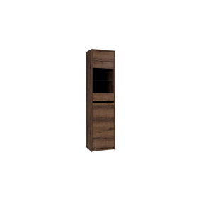 Denver 16 Tall Display Cabinet - Oak Monastery & Black Gloss with Glass Feature - W500mm x H2000mm x D400mm