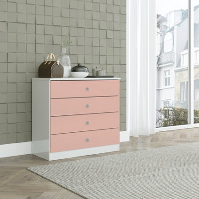 Denver 4 Drawer Chest of Drawers Pink Gloss Metal Drawer Runners and