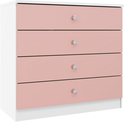 Denver 4 Drawer Chest of Drawers Pink Gloss Metal Drawer Runners and ...
