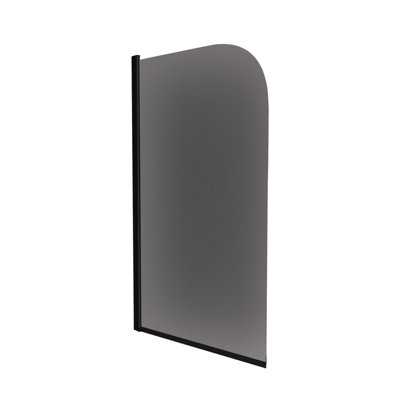 Denver 800mm Curved Bath Screen Matt Black Profile Grey Tinted Glass Reversible - 6