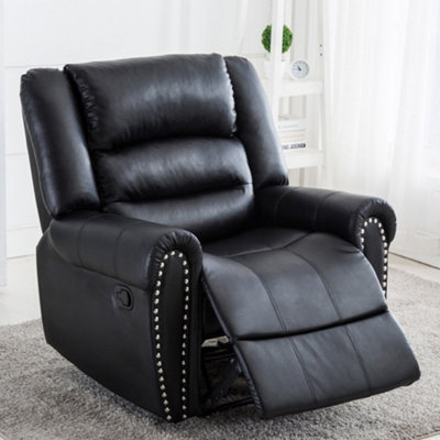 Denver Bonded Leather Recliner Armchair W Stud Sofa Home Lounge Chair Reclining (Black)