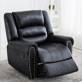 DENVER BONDED LEATHER RECLINER ARMCHAIR w STUD SOFA HOME LOUNGE CHAIR RECLINING (Black)