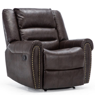 Denver Bonded Leather Recliner Armchair W Stud Sofa Home Lounge Chair Reclining (Brown)