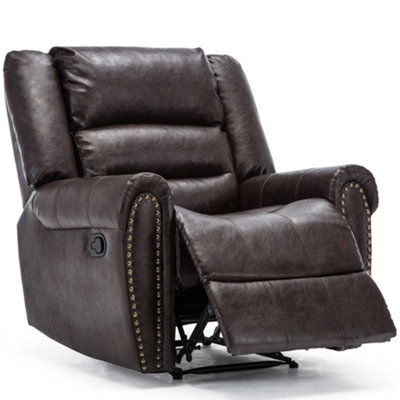 Denver Bonded Leather Recliner Armchair W Stud Sofa Home Lounge Chair Reclining (Brown)