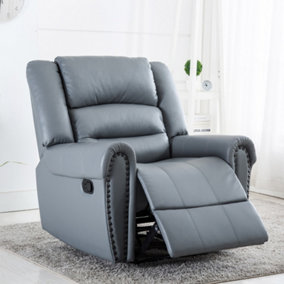 DENVER BONDED LEATHER RECLINER ARMCHAIR w STUD SOFA HOME LOUNGE CHAIR RECLINING (Grey)