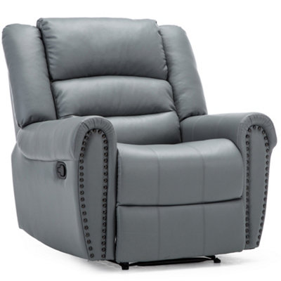 Denver Bonded Leather Recliner Armchair w Stud Sofa Home Lounge Chair Reclining (Grey)